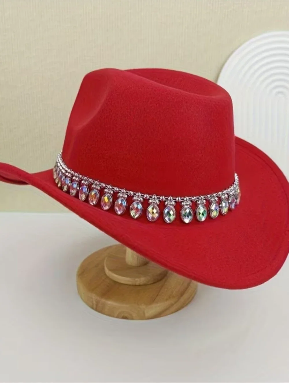 Red Crystal Trim Women's Felt Cowboy Hat